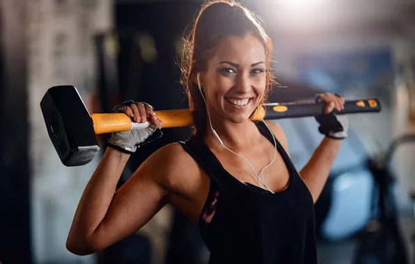 Woman, model, pose, workout, fitness, hammer, gym, exercises