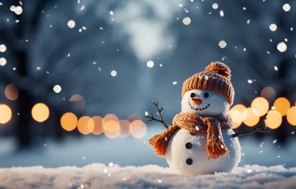 Winter, snow, Christmas, New year, snowman, Christmas, winter, snow