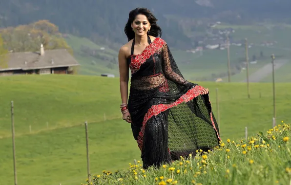 Anushka, india, telugu, saree, gingerid