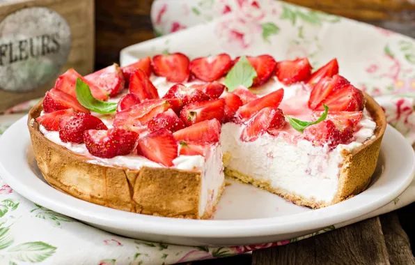 Strawberry, dessert, cheesecake
