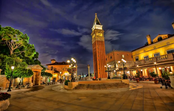 Picture light, night, Park, tower, lantern, USA, Palace, Venice