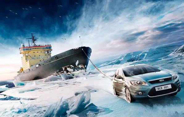 The sky, snow, ice, focus, tug, ice, ford, Ford