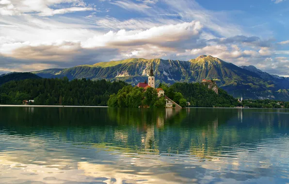 Picture forest, mountains, nature, lake, castle