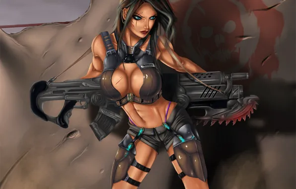 Picture girl, weapons, blood, Gears of War