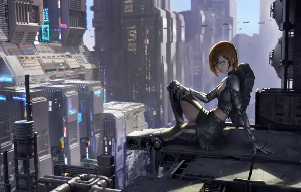 Fantasy, Illustration, machinery, Future city, anime art, X fish in the sea of Dirac