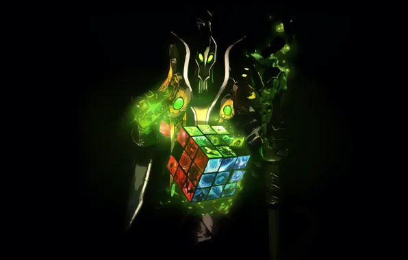 Picture art, staff, black background, Rubik's cube, Dota 2, Rubick, Rubik's Cube, Grand Magus