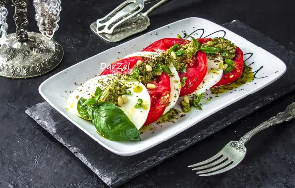 Tomato, salad, Basil, Caprese, mozzarella