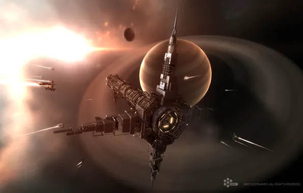 Picture space, ship, planet, station, eve-online