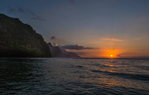 Picture the sky, landscape, sunset, mountains, Kauai, Kauai