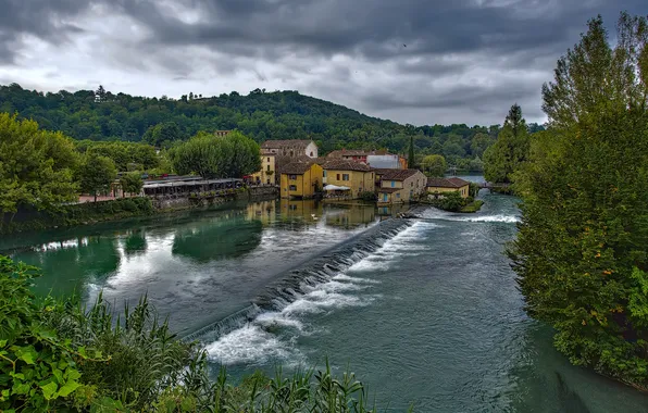 Forest, river, beauty, village, Borghetto