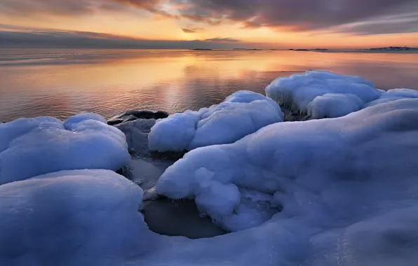 Winter, sunrise, ice, Sweden, Sweden, Uppland, Grisslehamn