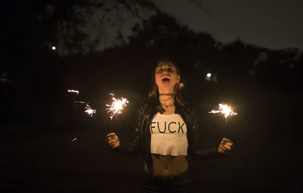 Night, model, sparklers, Riley Reid, Porn Actress, decent, protruding tongue, The girl in jeans