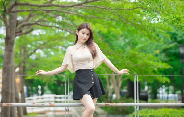 Asian, park, model, women, brunette, skirt, women outdoors, Taiwanese women