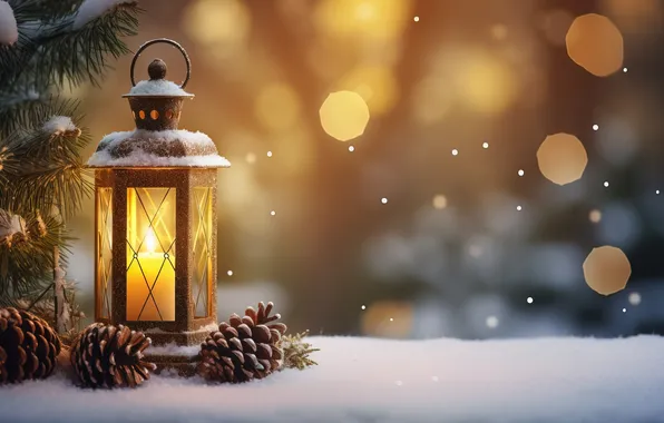 Winter, snow, night, Christmas, lantern, New year, Christmas, night