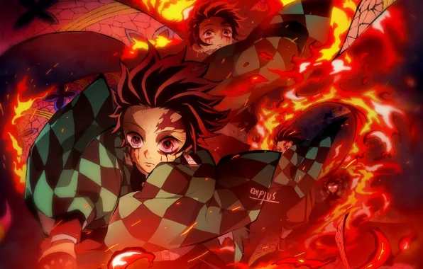 HD wallpaper: Anime, Demon Slayer: Kimetsu no Yaiba, Blood, Fire, Katana