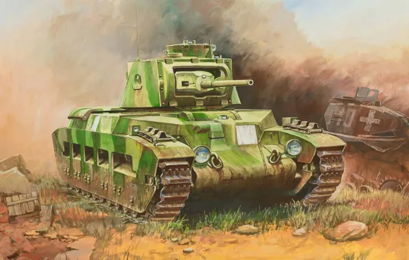 Picture art, tank, British, british, average, tank, WW2., infantry