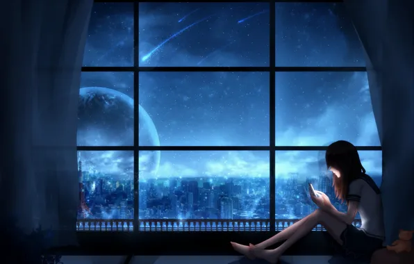 Girl, night, the city, fiction, planet, by CZY