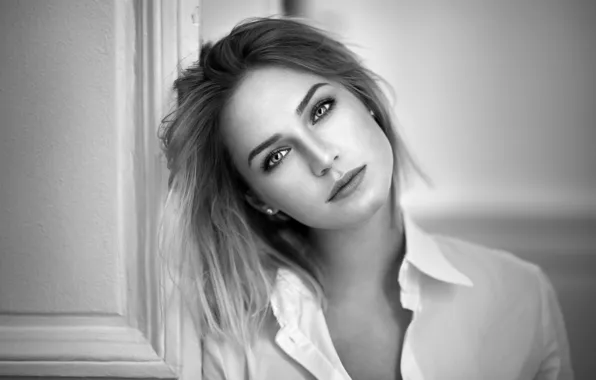 Picture look, girl, portrait, blouse, shirt, black and white photo