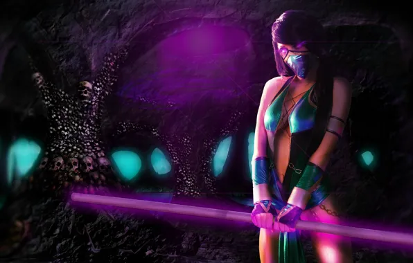 Look, girl, weapons, the game, art, skull, Mortal Kombat, Jade