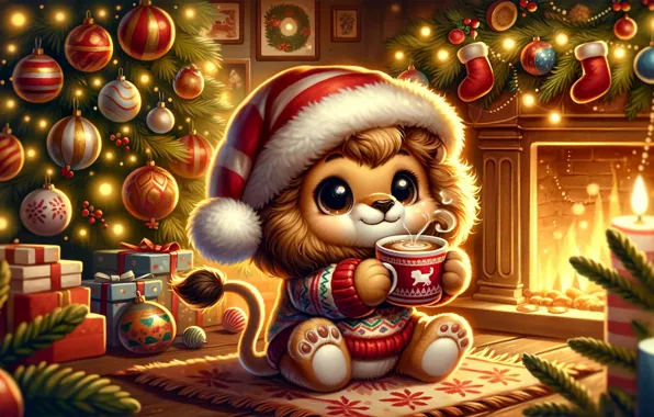 Light, comfort, style, room, animal, Leo, the evening, Christmas