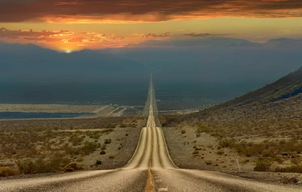 Road, the sky, desert, the evening, CA, USA, state, Death Valley