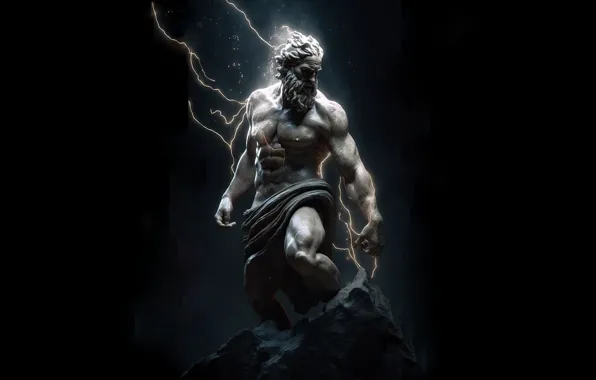 Black background, Zeus, The God Of Thunder, Zeus The Thunderer