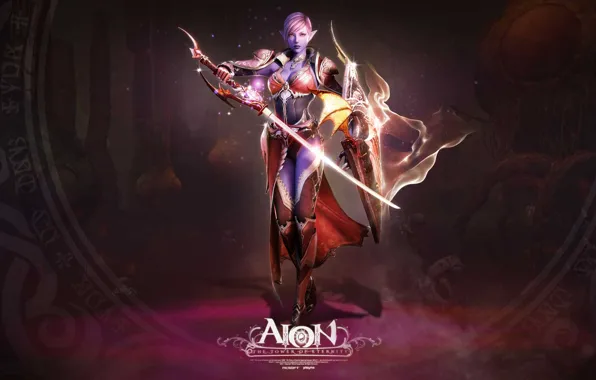 Picture girl, sword, shield, aion