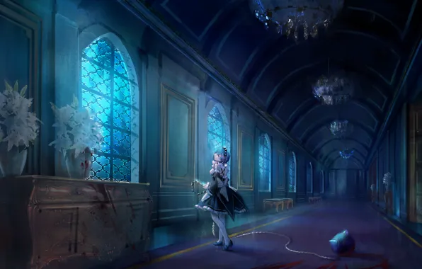 Girl, castle, the demon, anime, art, Rem, Re: Zero kara hajime chip isek or Seikatsu