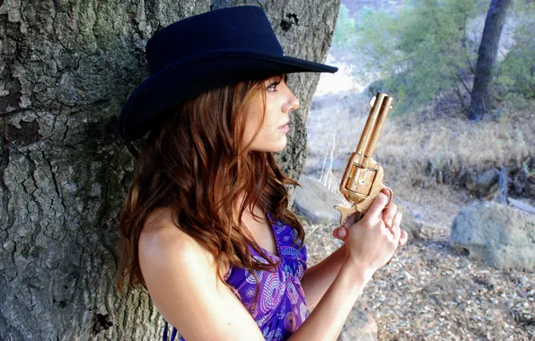 Picture girl, gun, hat
