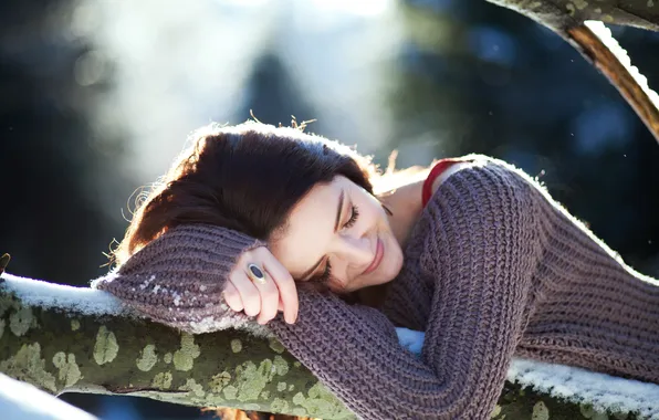 Girl, branches, smile, ring