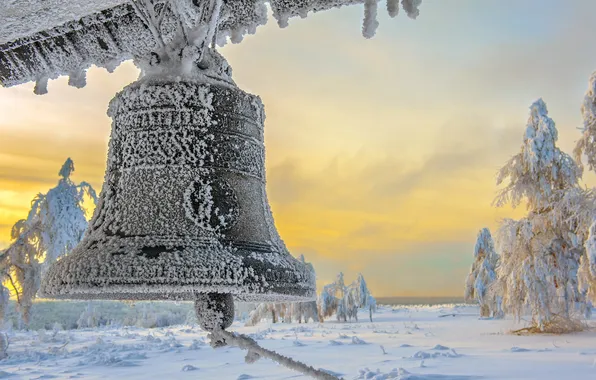 Snow, landscape, bell
