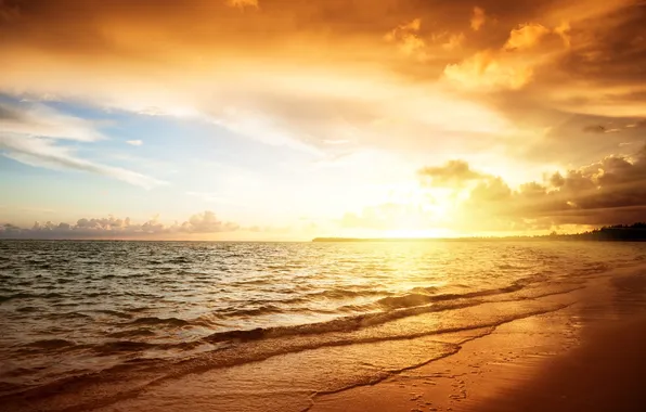 Sand, sea, clouds, heat, shore, surf