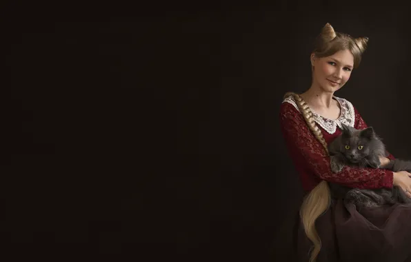 Picture red, look, Rus, hairstyle, girl, sitting, collar, braid