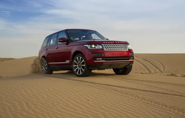 Sand, the sky, dunes, jeep, Land Rover, Range Rover, the front, Range Rover