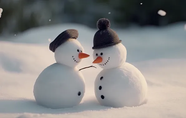 Winter, snow, Christmas, New year, snowmen, snowman, AI art, neural network