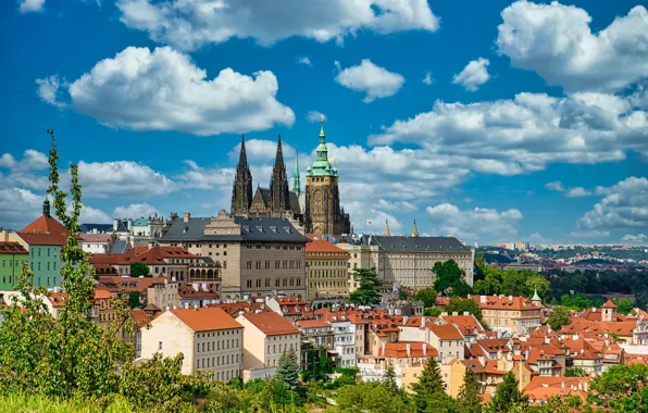 The sky, clouds, building, home, Prague, Czech Republic, Prague, Czech Republic