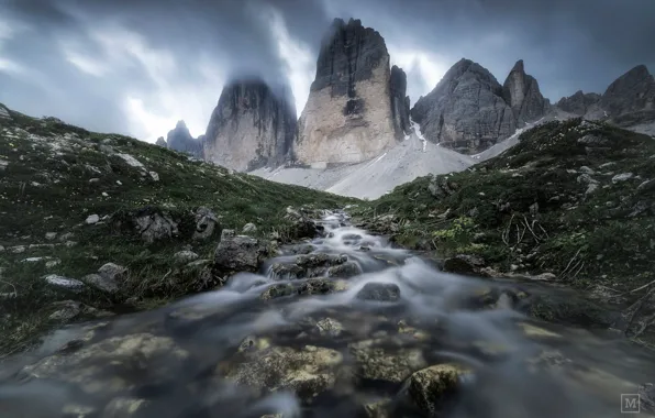 Mountains, nature, river, stream, stones, stream