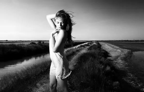 Girl, pose, portrait, b/W