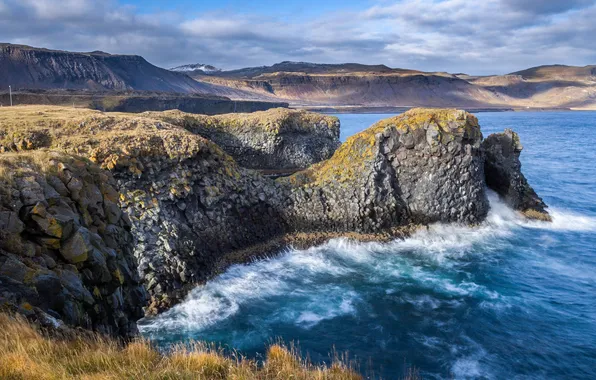 Sea, the sky, clouds, mountains, stones, rocks
