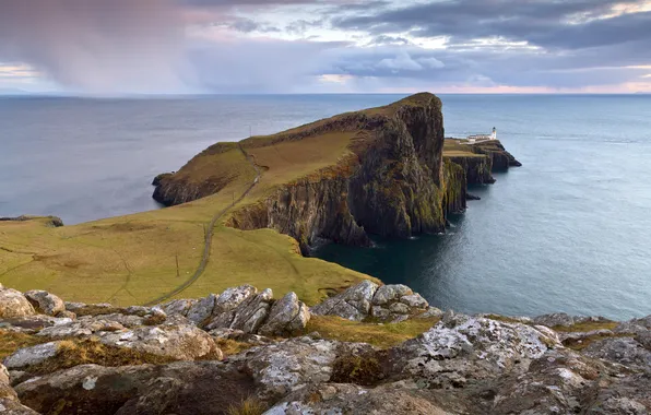 Picture lighthouse, Scotland, Neist Point Lighthouse, Western point of the Isle of Skye