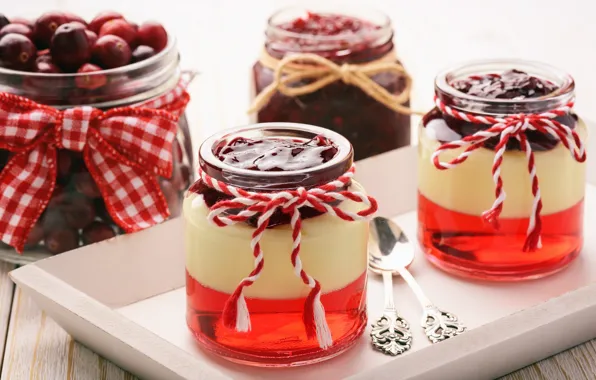 Cherry, berry, dessert, sweet, jelly, cream, milk, mousse