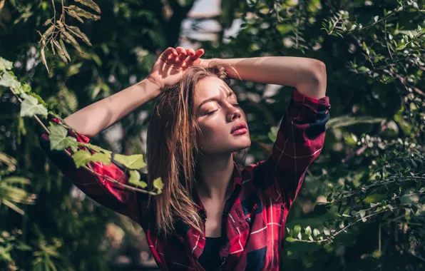 Picture Girl, shirt, beautiful, flowers, Viktor Kobzev