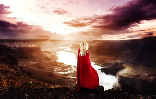 Wallpaper cloak, girl, panorama, red