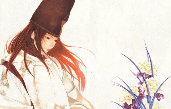 Flowers, background, anime, art, guy, Hikaru and Guo, hikaru no go