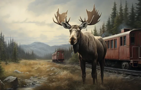 Look, face, nature, cars, railroad, moose, AI art, neural network