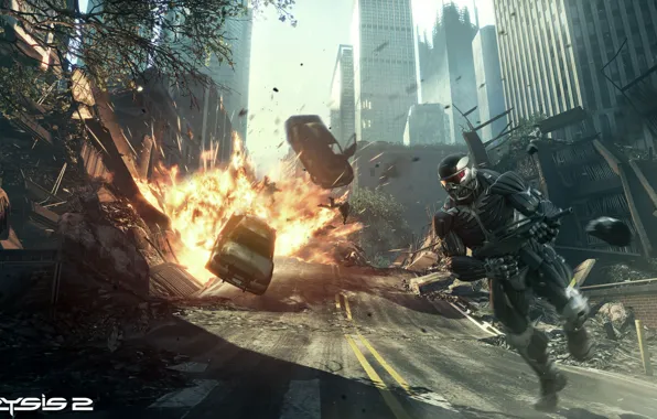 Picture the explosion, weapons, fighter, nanosuit, crysis 2