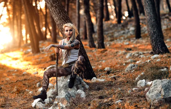 Girl, sword, tattoo, Alessandro Di Cicco, Tattoed Warrior