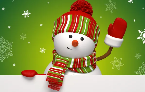 Picture winter, snowflakes, holiday, graphics, new year, Christmas, green, snowman