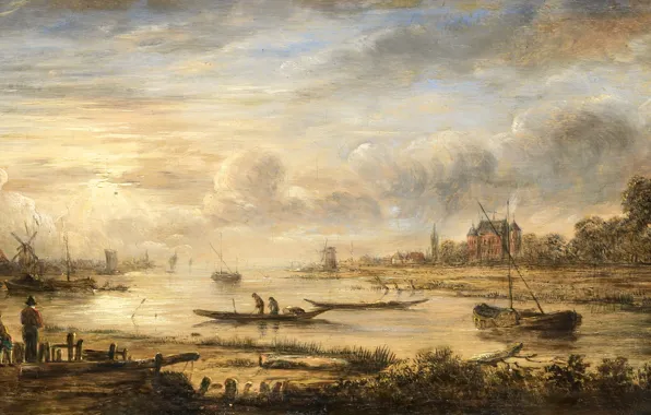 Oil, picture, Art van der NEER, Aert van der Neer, River view at Dawn