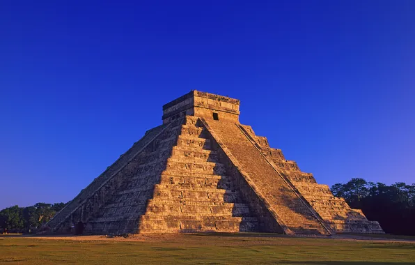 The Kukulkan pyramid at sunset, Mayan Pyramid, of Kukulkan